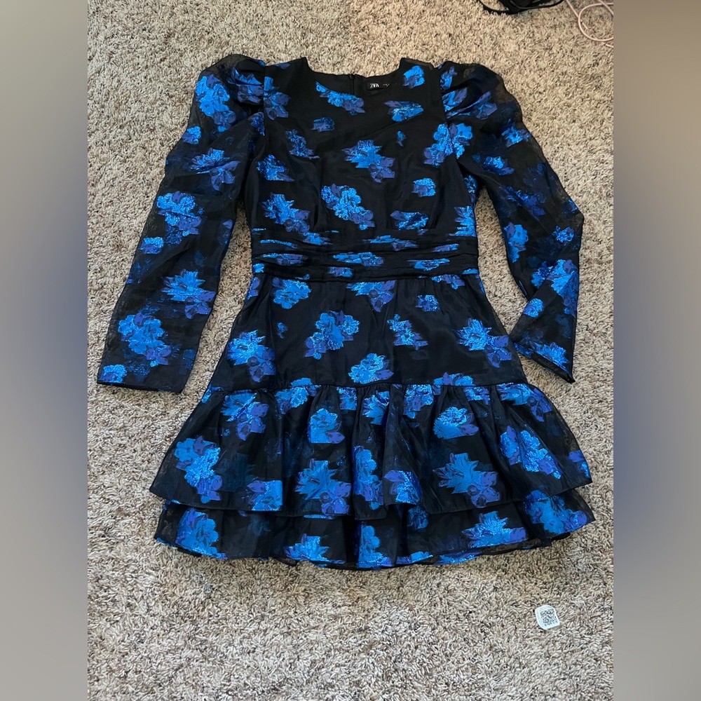 Zara Floral Blue and Black Dress